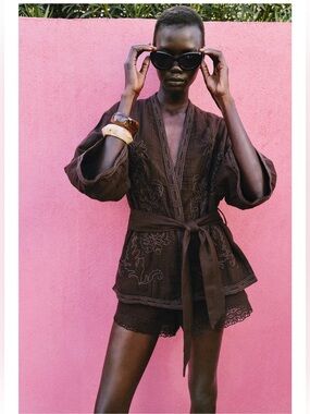 Zara Kimono Jacket with embroidery and belt
